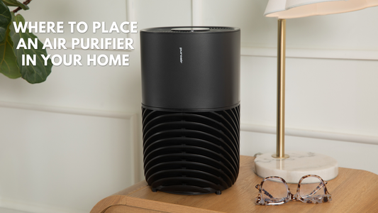 puroair 130i on nightstand with eyeglasses and lamp