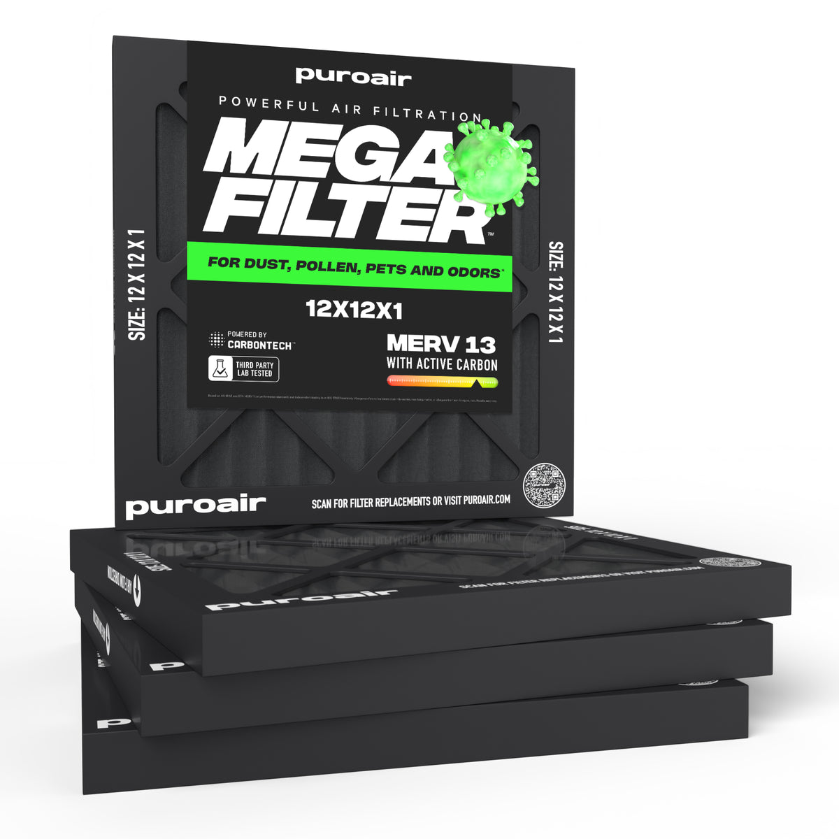 PuroAir HVAC Mega Filter MERV 13 Pleated Plus Activated Carbon Air Filter