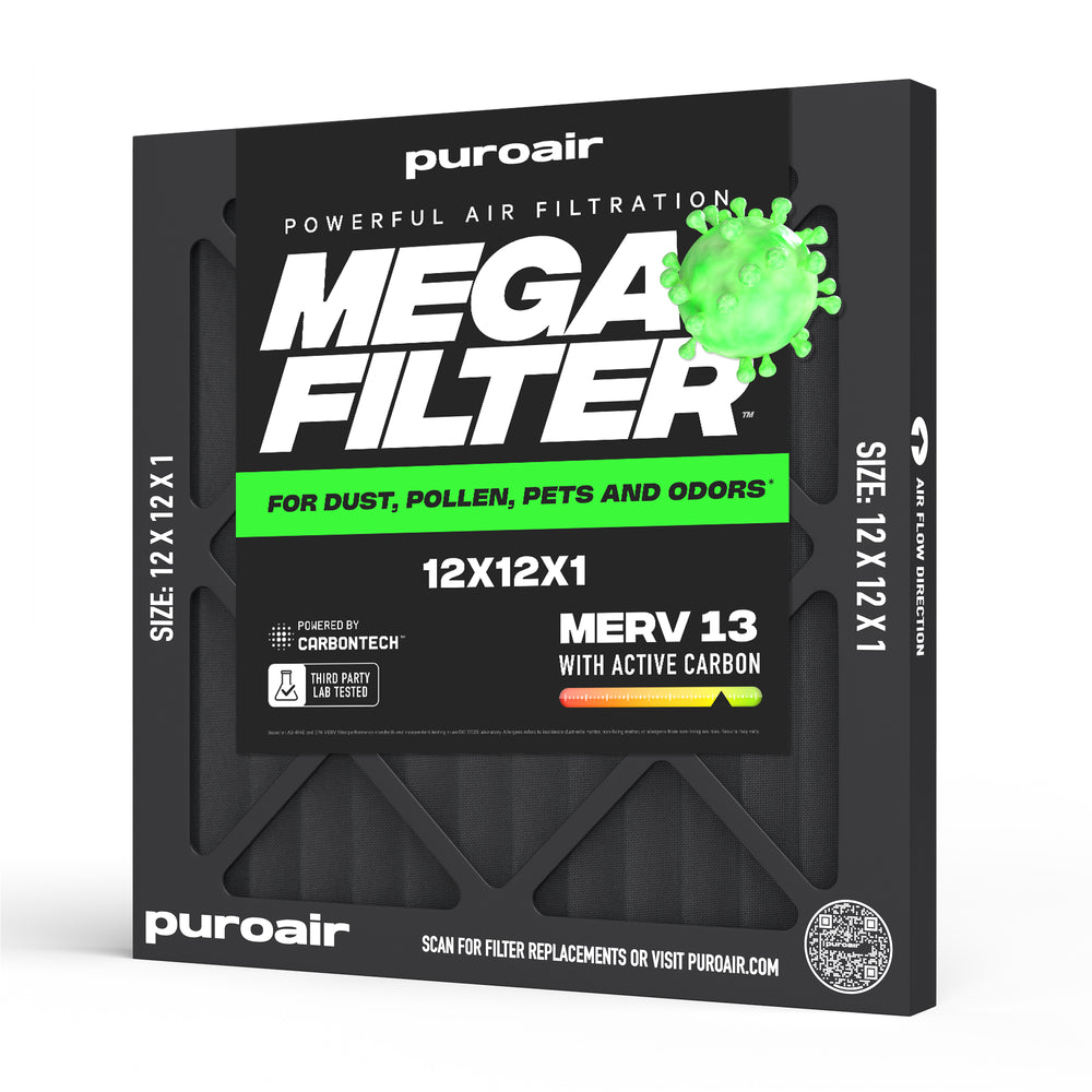 PuroAir HVAC Mega Filter MERV 13 Pleated Plus Activated Carbon Air Filter