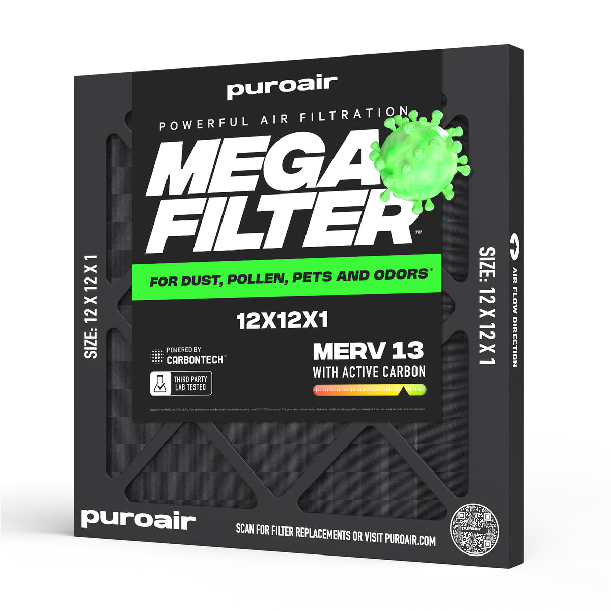 PuroAir HVAC Mega Filter MERV 13 Pleated Plus Activated Carbon Air Filter