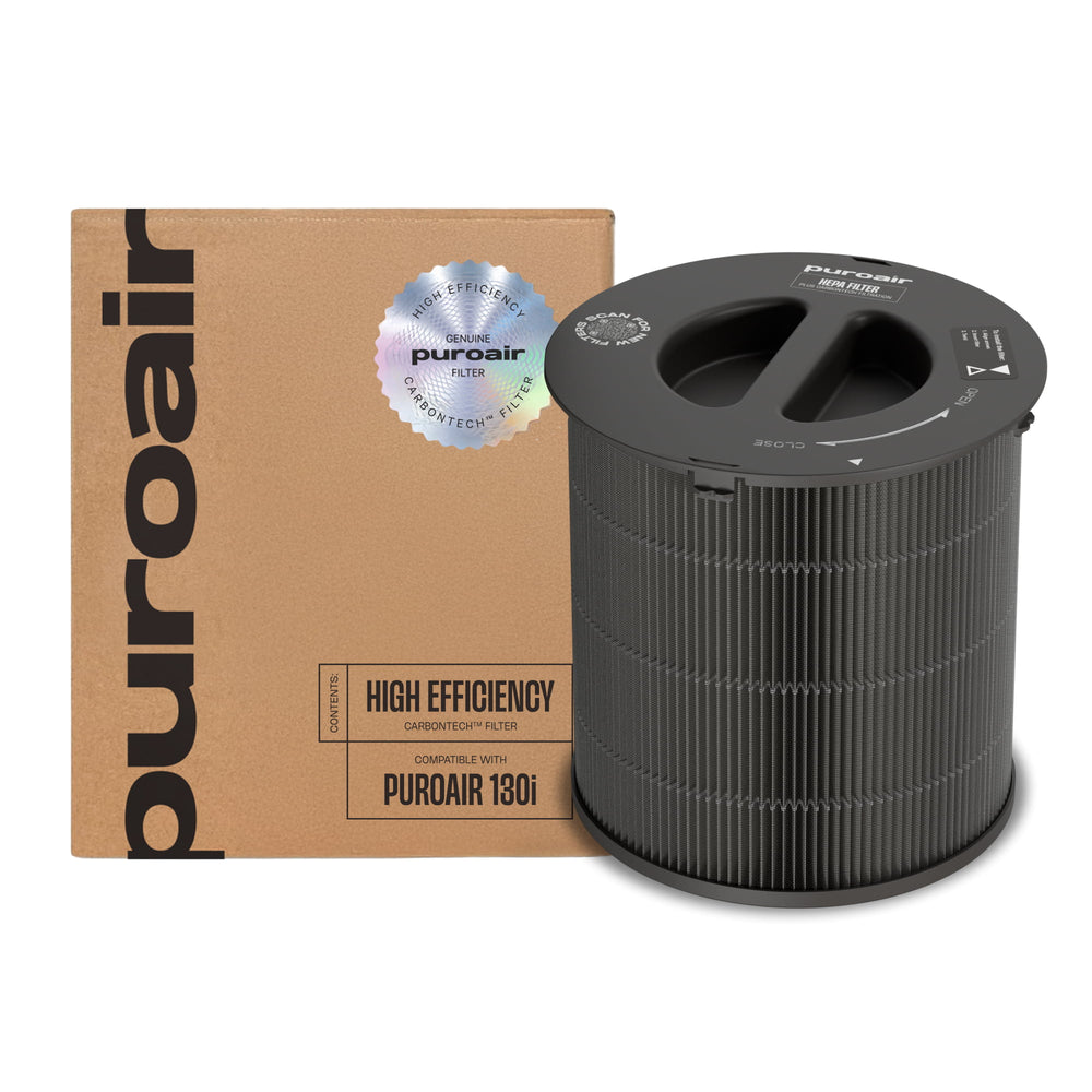 130i high-efficiency filter with 'Puroair' branding on cardboard boxes
