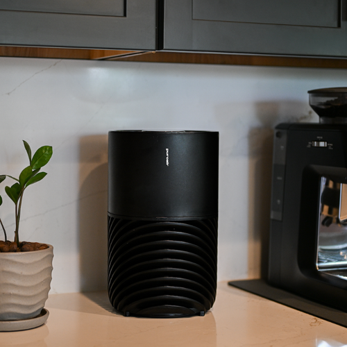 puroair 130i on kitchen counter with plant and espresso maker