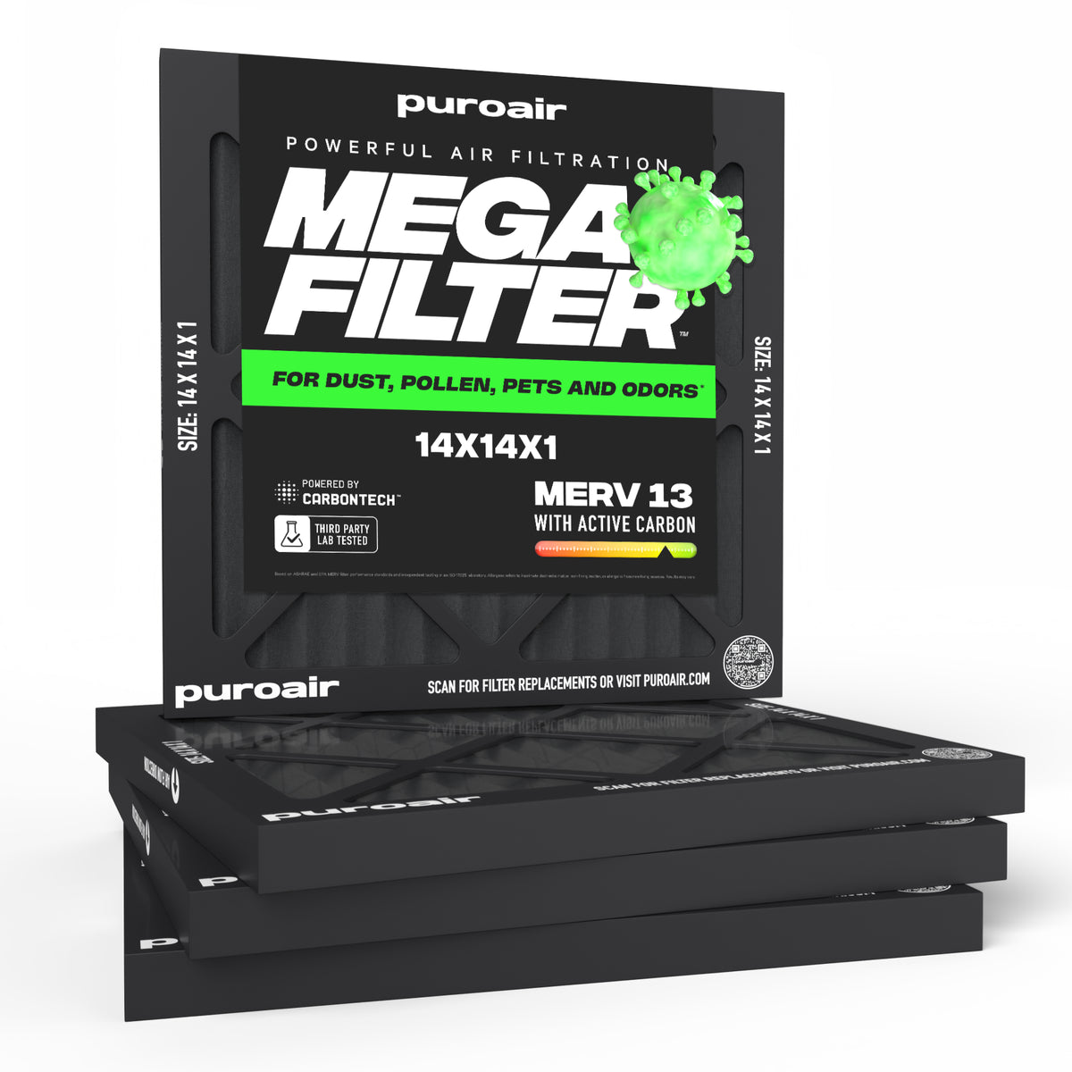 PuroAir HVAC Mega Filter MERV 13 Pleated Plus Activated Carbon Air Filter
