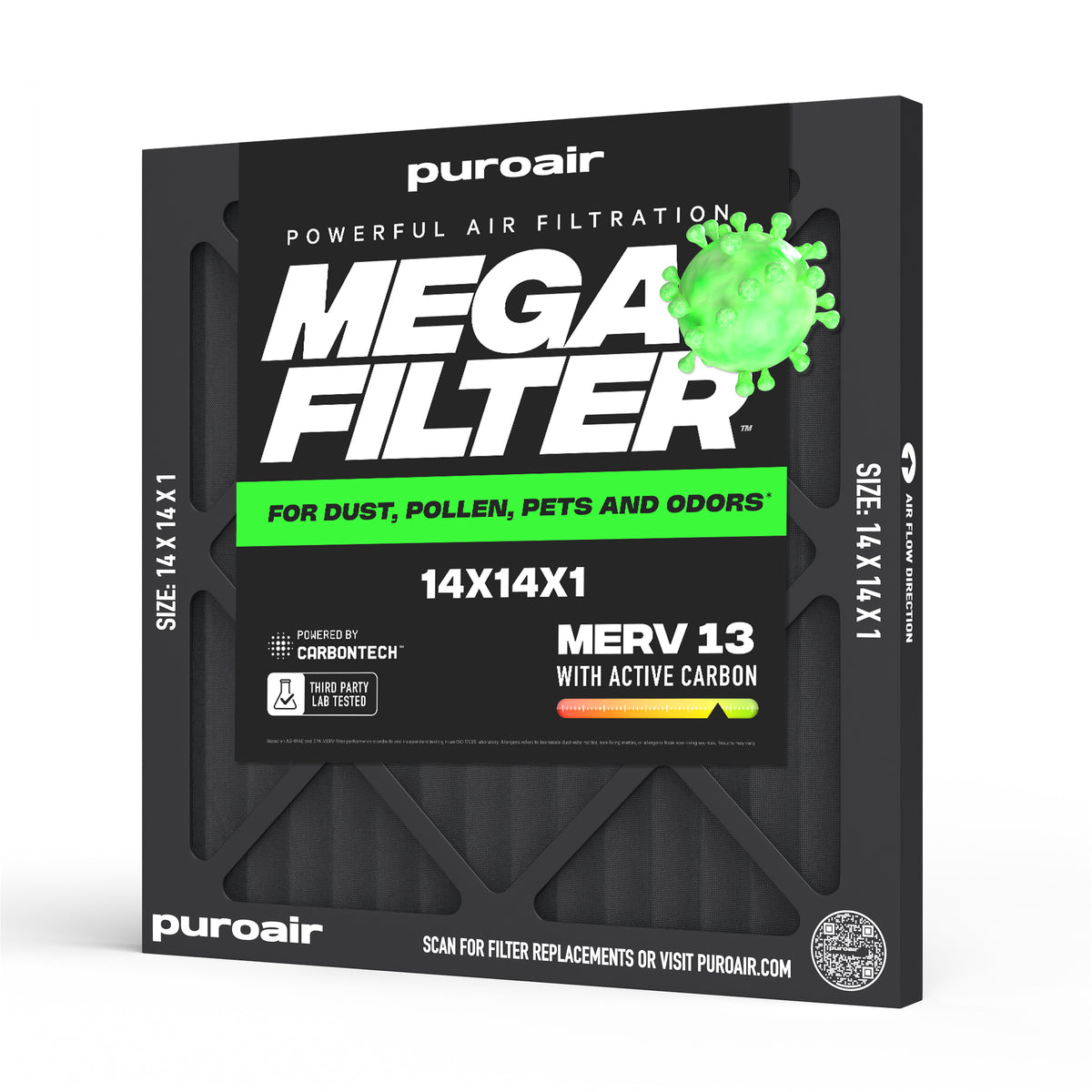PuroAir HVAC Mega Filter MERV 13 Pleated Plus Activated Carbon Air Filter