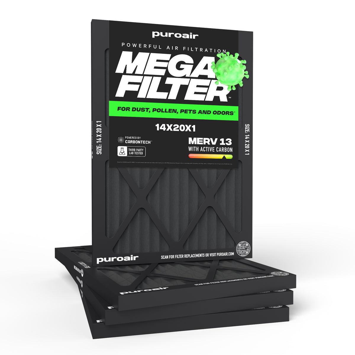 PuroAir HVAC Mega Filter MERV 13 Pleated Plus Activated Carbon Air Filter