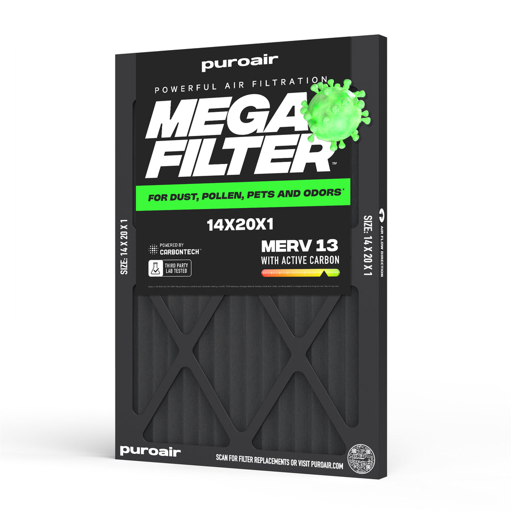 PuroAir HVAC Mega Filter MERV 13 Pleated Plus Activated Carbon Air Filter