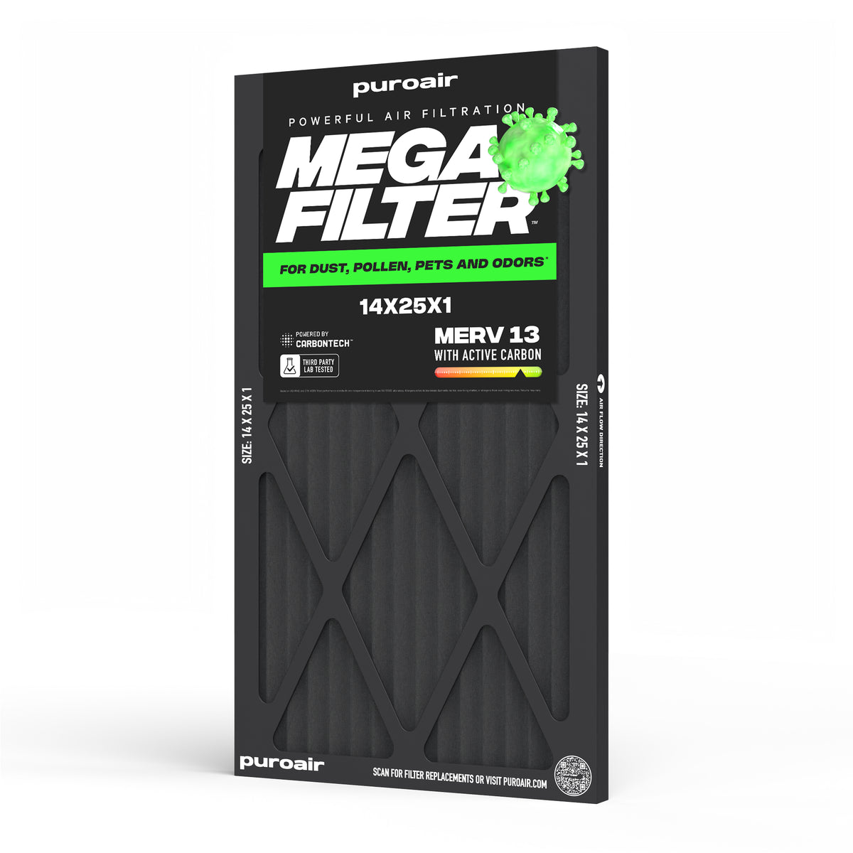 PuroAir HVAC Mega Filter MERV 13 Pleated Plus Activated Carbon Air Filter