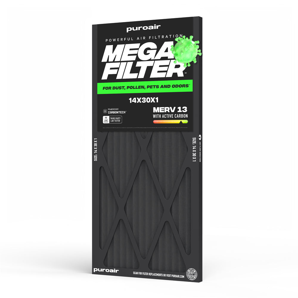 PuroAir HVAC Mega Filter MERV 13 Pleated Plus Activated Carbon Air Filter