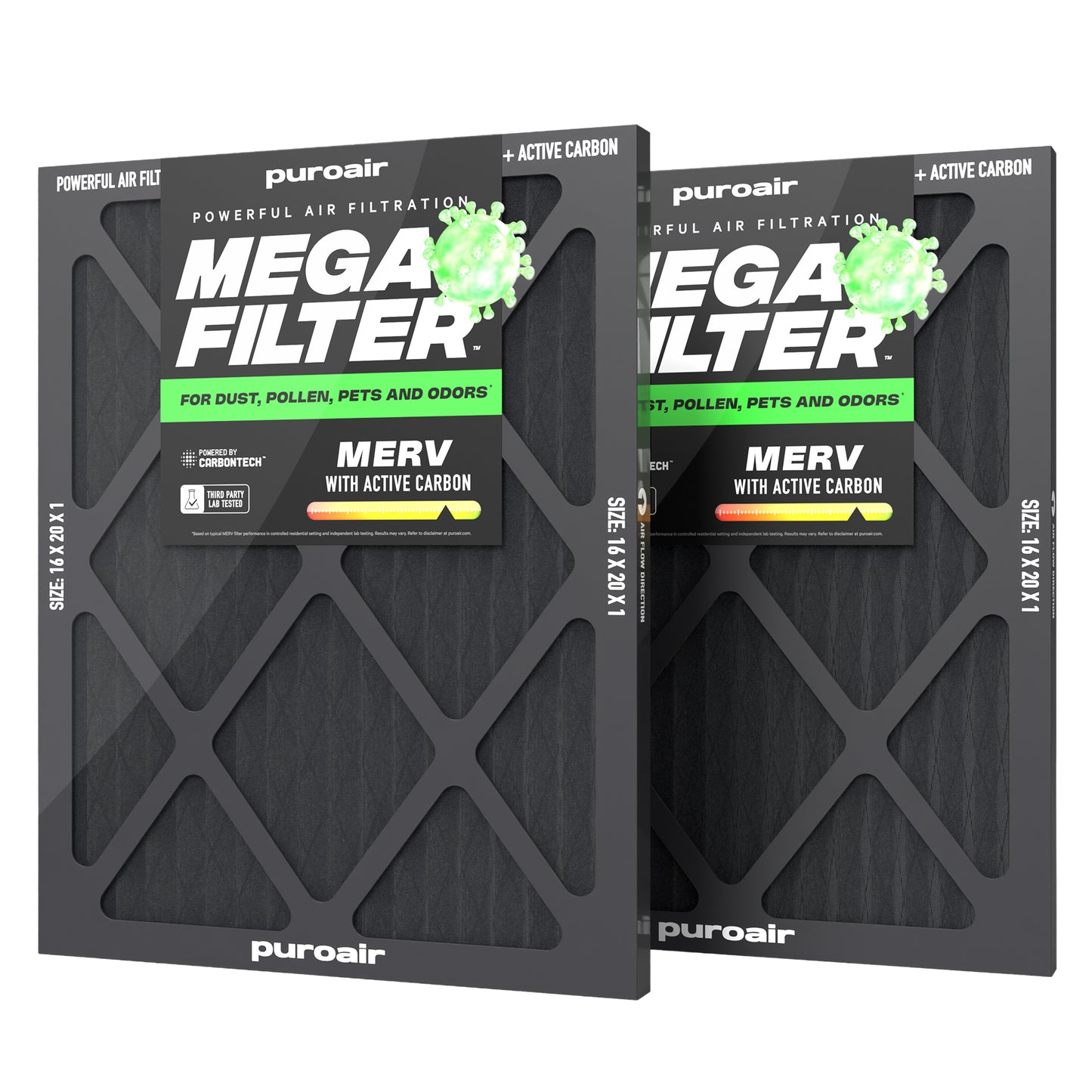 Puroair Mega Filter 16x25 2-Pack on a white background