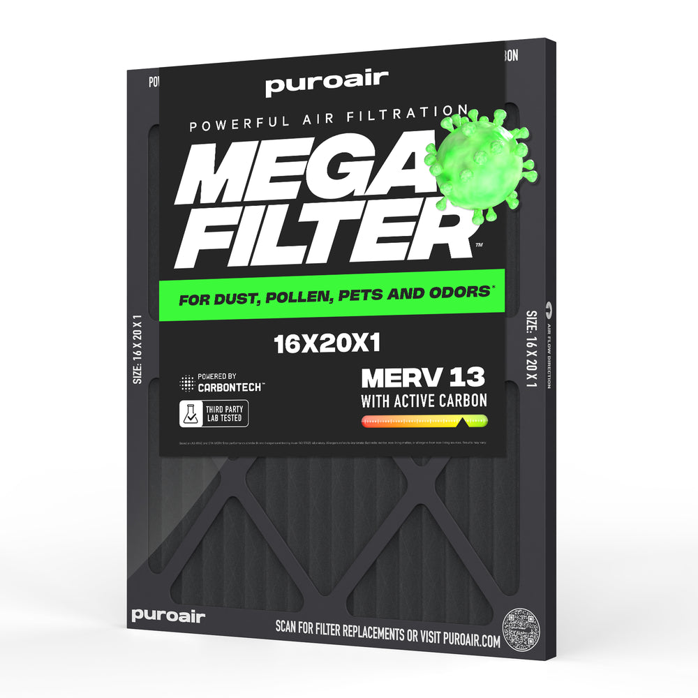 PuroAir HVAC Mega Filter MERV 13 Pleated Plus Activated Carbon Air Filter