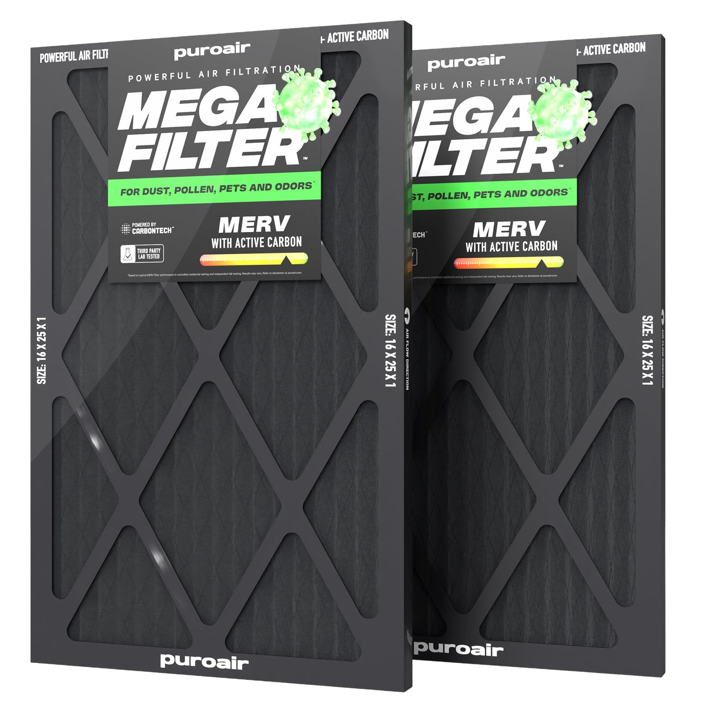 Puroair Mega Filter 16x25 4-Pack on a white background