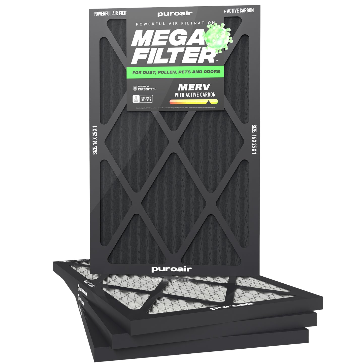 Puroair Mega Filter 16x25 4-Pack on a white background