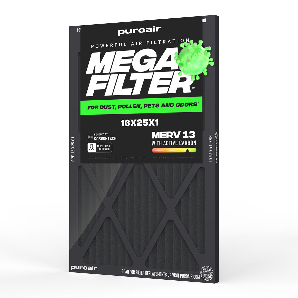 PuroAir HVAC Mega Filter MERV 13 Pleated Plus Activated Carbon Air Filter