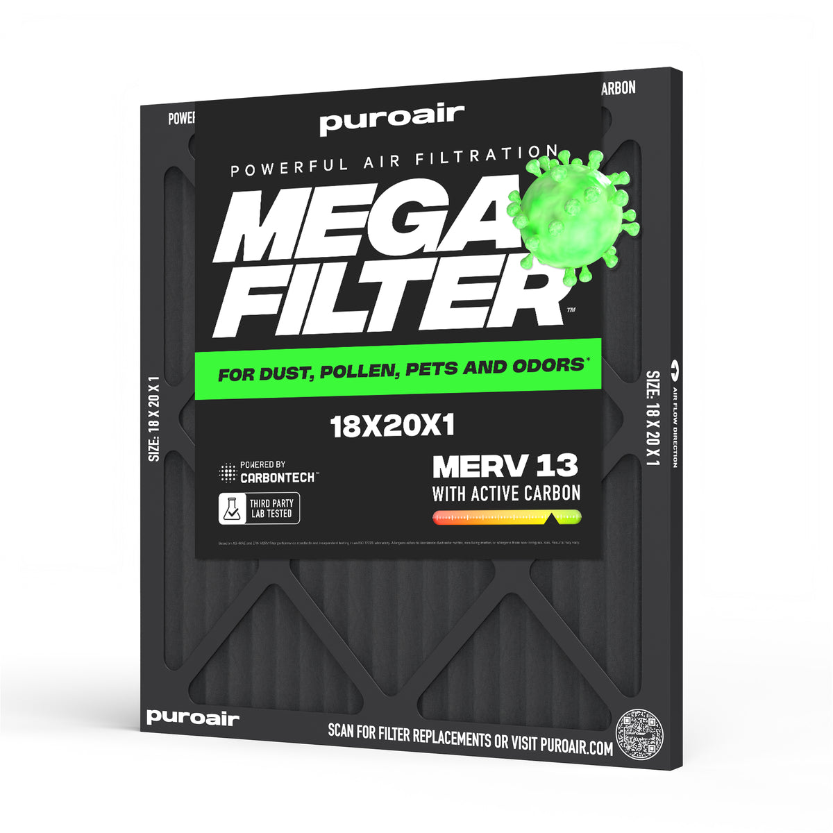 PuroAir HVAC Mega Filter MERV 13 Pleated Plus Activated Carbon Air Filter