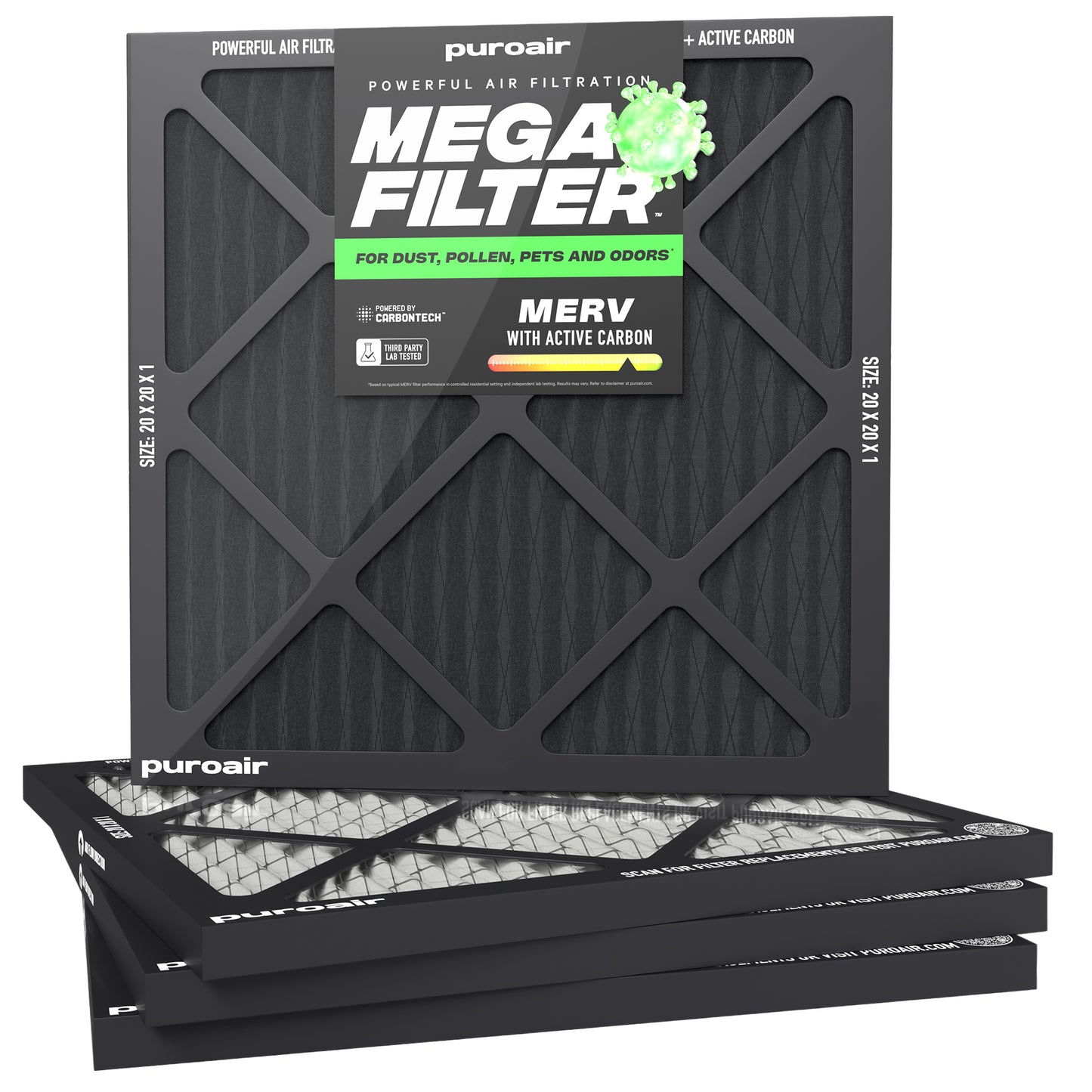 Puroair Mega Filter 20x20 4-Pack on a white background