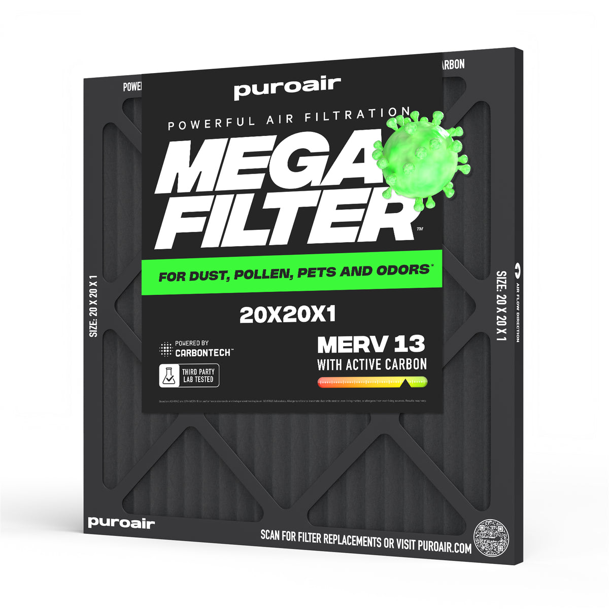 PuroAir HVAC Mega Filter MERV 13 Pleated Plus Activated Carbon Air Filter