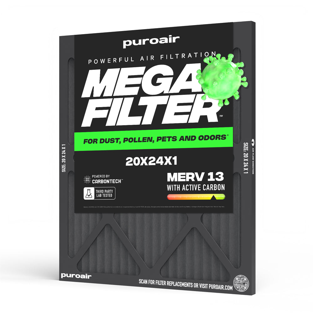 PuroAir HVAC Mega Filter MERV 13 Pleated Plus Activated Carbon Air Filter