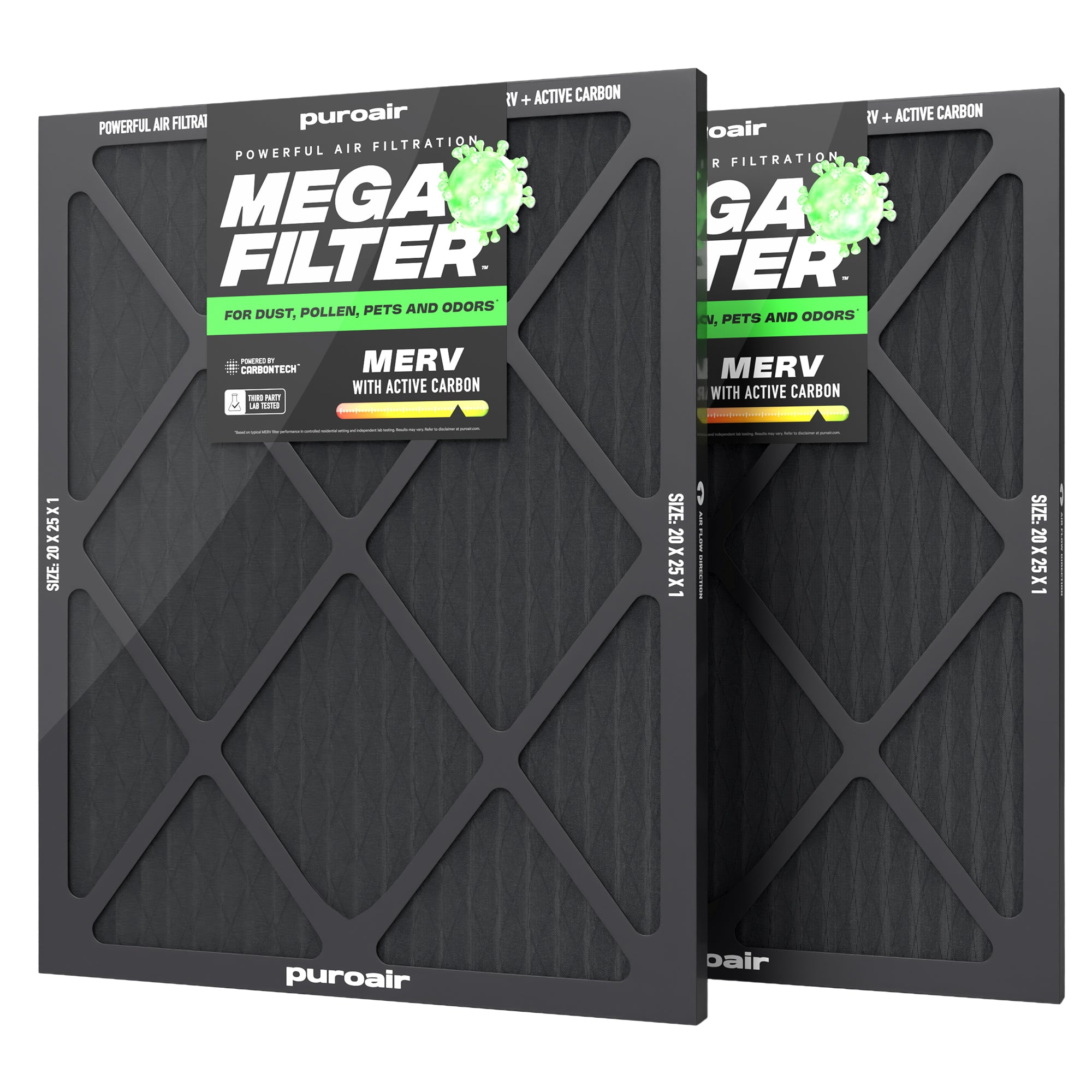 Puroair Mega Filter 20x25 2-Pack on a white background