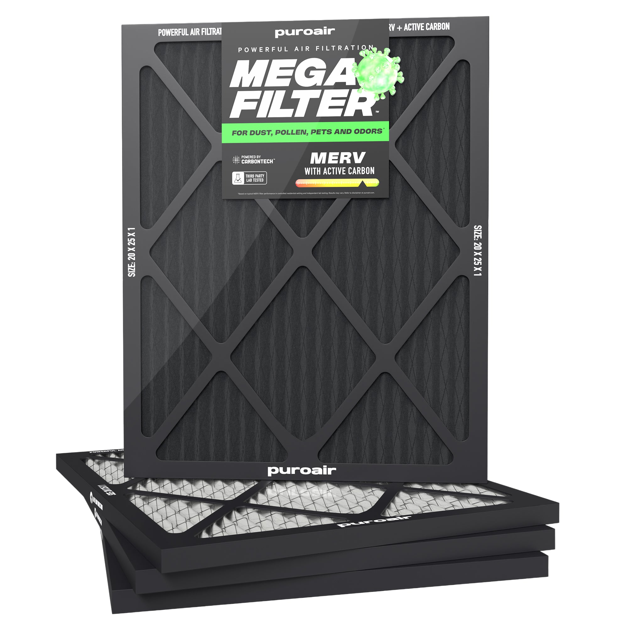 Puroair Mega Filter 20x25 4-Pack on a white background