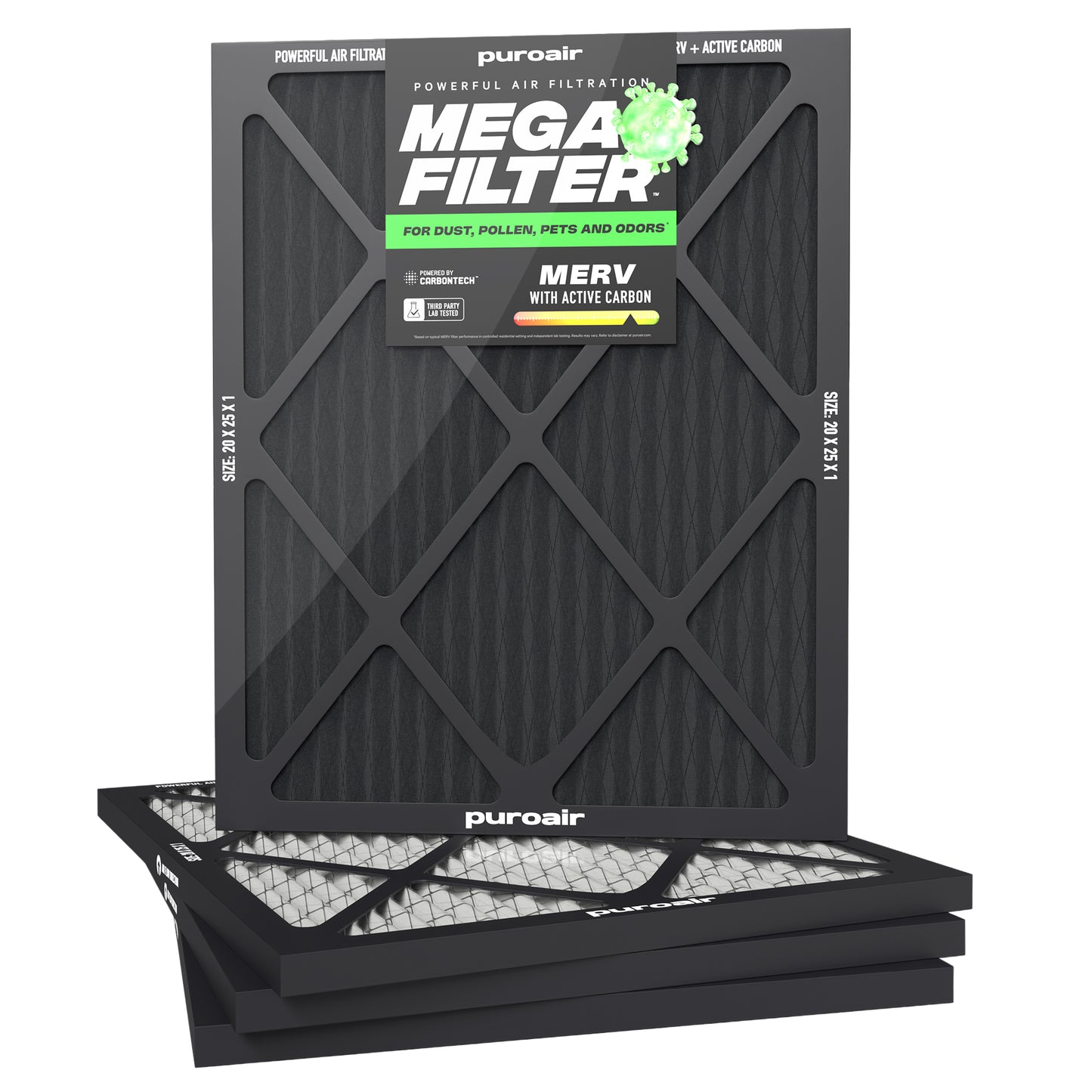 Puroair Mega Filter 20x25 4-Pack on a white background