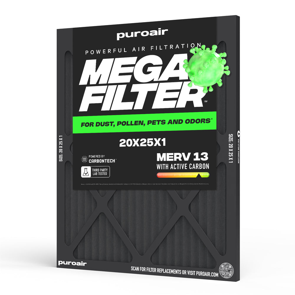 PuroAir HVAC Mega Filter MERV 13 Pleated Plus Activated Carbon Air Filter