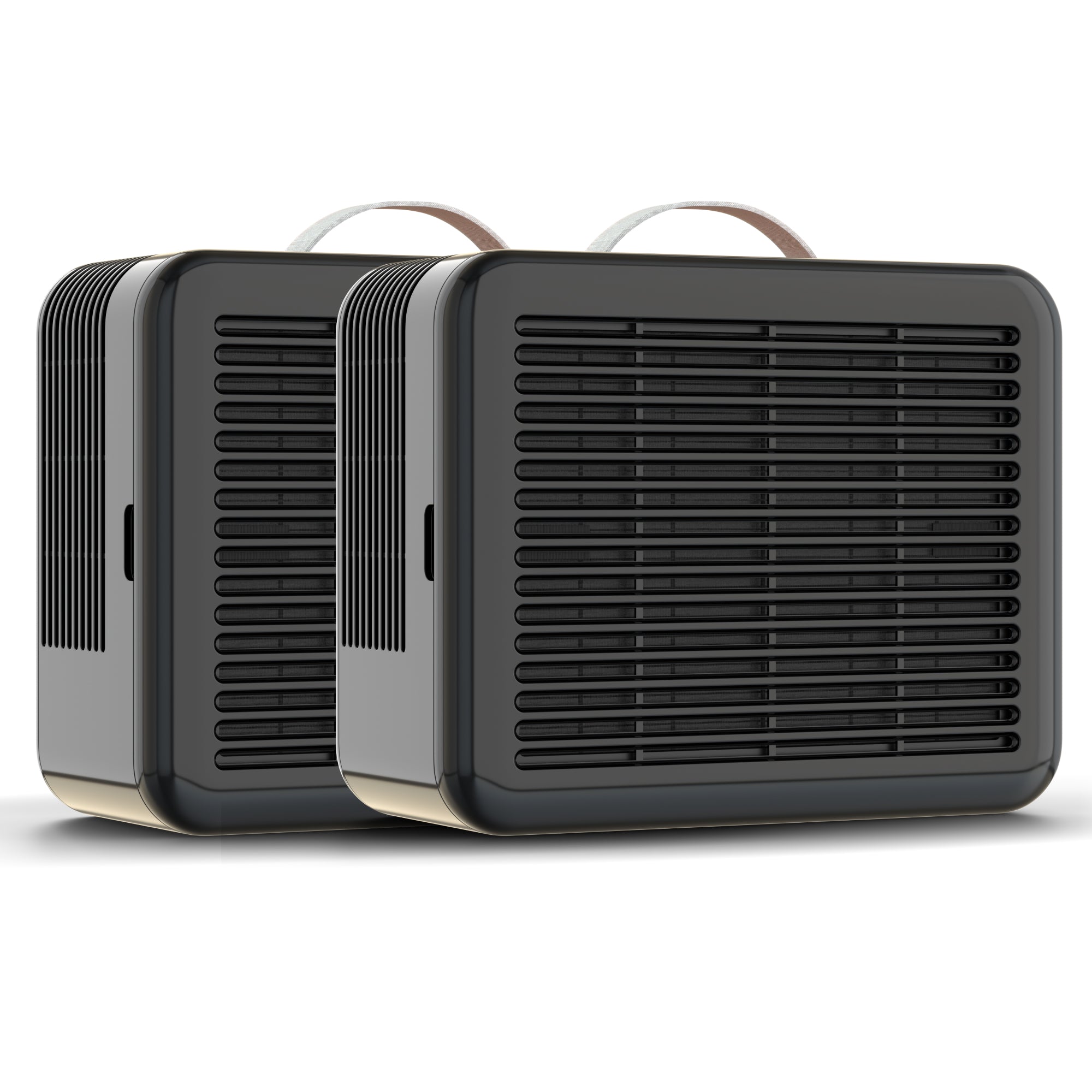 Two PuroAir 100i smart air purifiers on white background