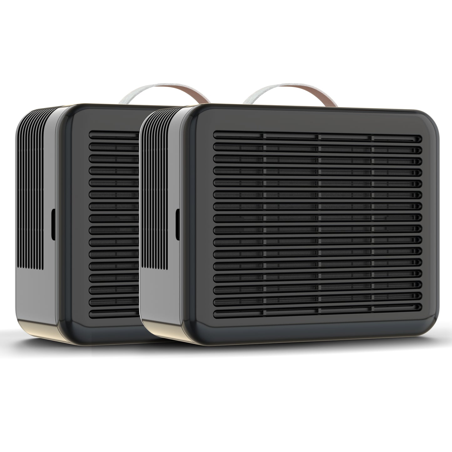 Two PuroAir 100i smart air purifiers on white background