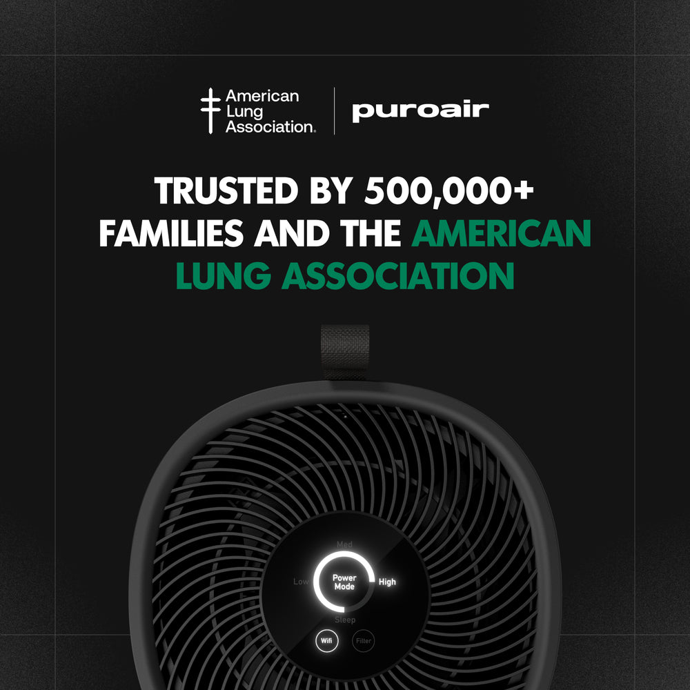 Puroair air purifier with American Lung Association logo on black background