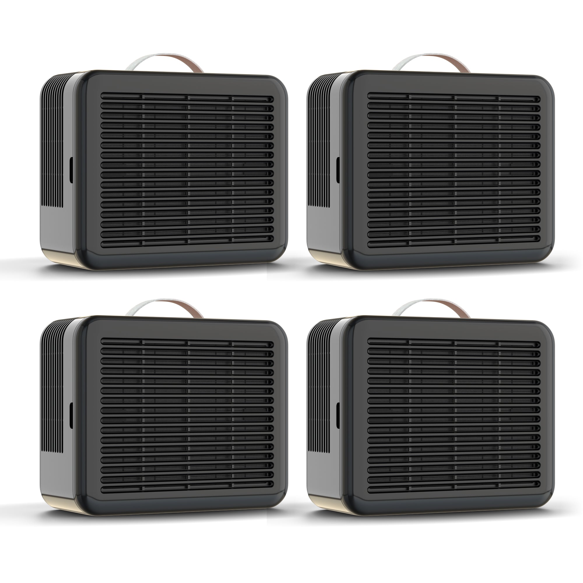 Four PuroAir 100i smart air purifiers on white background