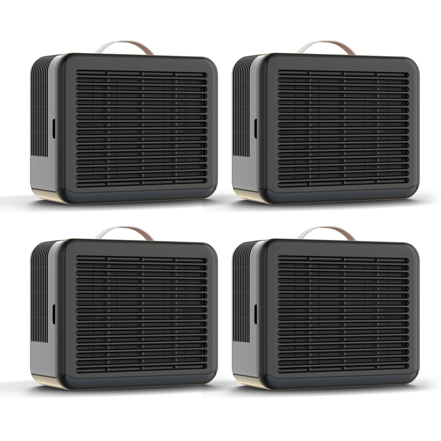 Four PuroAir 100i smart air purifiers on white background