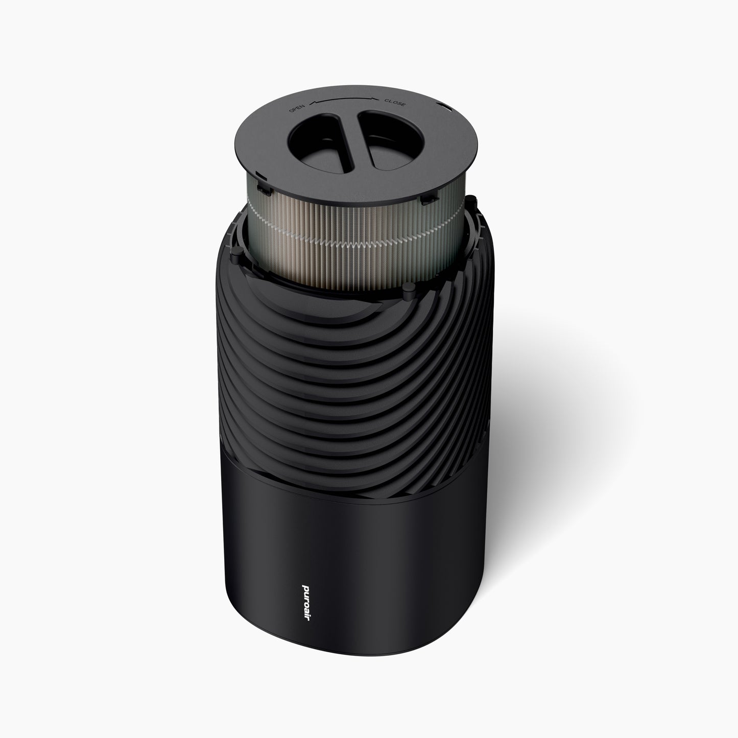 PuroAir 130i air purifier and filter on a white background