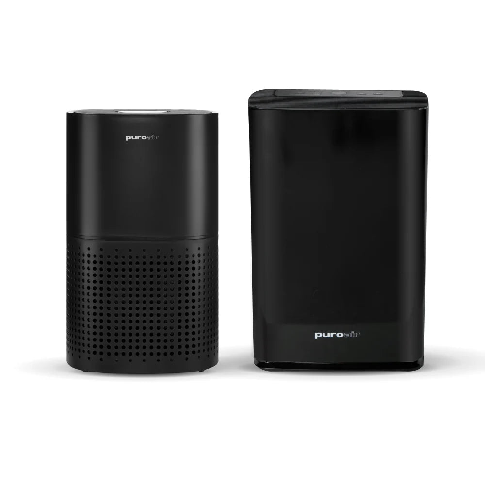 PuroAir 240 and 400 air purifiers on white background
