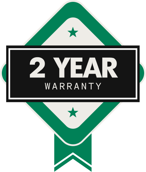 2 Year Warranty badge with green border and white stars