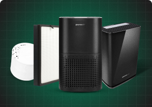 puroair 240 400 air purifiers and filters on dark green background
