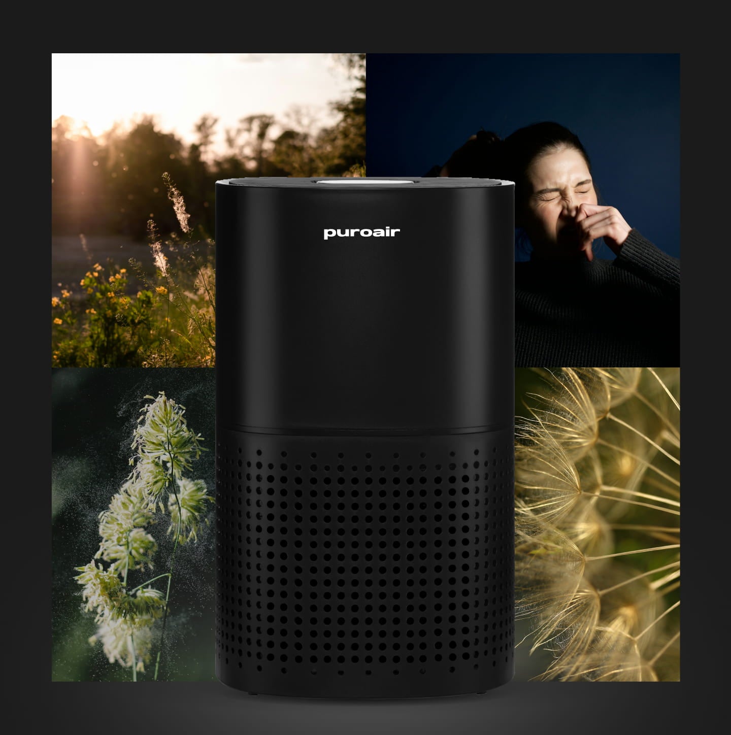 PuroAir 240 air purifier with nature-themed collage
