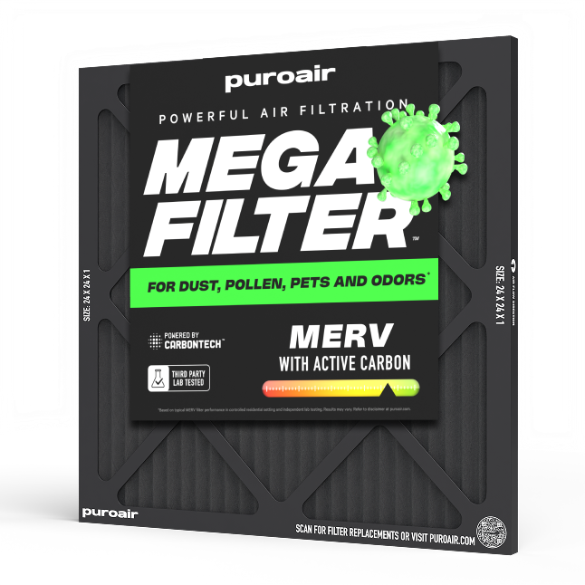 PuroAir HVAC Mega Filter MERV 13 Pleated Plus Activated Carbon Air Filter
